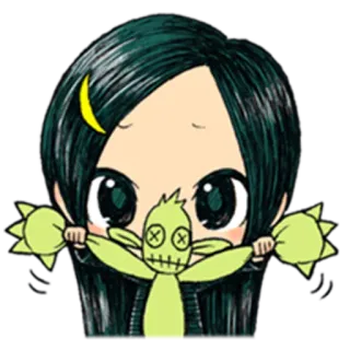 😎 6900e20e Chibi, Carino, Cartone animato, Verde, Ragazza, Bambola telegram sticker