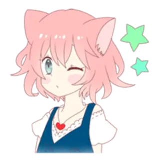 😜 4bf0e60a アニメ, 猫耳, かわいい, ピンク髪, ウインク, 星 telegram sticker