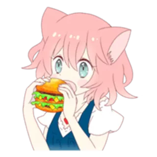 🍔 bc2e51b1 アニメ, 猫耳, ハンバーガー, 食べる, 可愛い, 漫画 telegram sticker