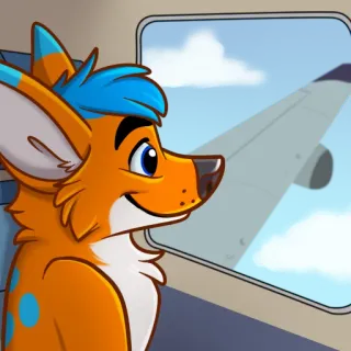 ✈️ 1748904a Furry, Lis, Samolot, Podróże, Kreskówka, Antropomorficzny telegram sticker