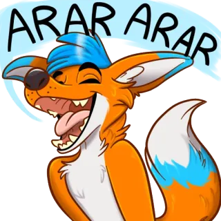 😸 3e682403 ARARARAR lis, futrzak, zwierzę, kreskówka, szczęśliwy, pomarańczowy, niebieski, śmiejący się telegram sticker