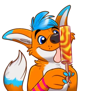 🍦 4019c387 Furry, Lis, Lód na patyku, Kreskówka, Lody, Lato, Uroczy telegram sticker
