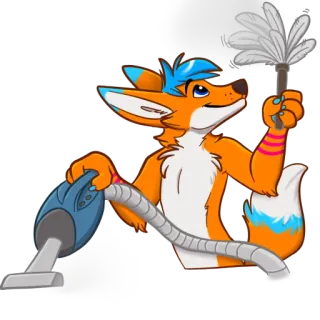 🧹 9f69c32b lis, antropomorficzny, sprzątanie, odkurzacz, miotła do kurzu, kreskówka, futrzak telegram sticker