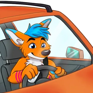 🚗 a0c4da53 antropomorficzny, Furry, jazda, kreskówka, lis telegram sticker