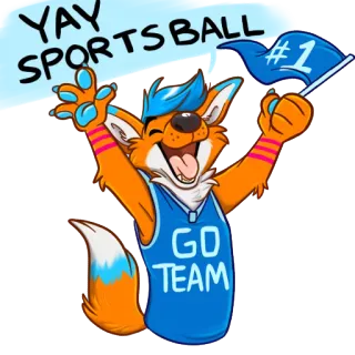 🏈 a56644fb YAY SPORTSBALL
SPAY sporty zespołowe, lis, wiwatowanie, fan, numer jeden, dawać drużyna, zwierzę, maskotka telegram sticker