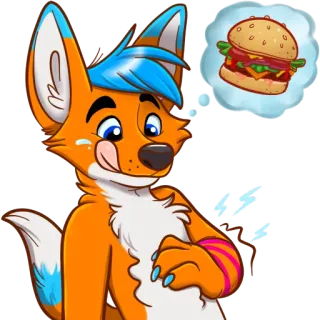 🍔 0306ebed zorro, furry, dibujos animados, hamburguesa, comida, personaje whatsapp sticker