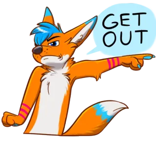 🛑 0753332b GET OUT zorro, dibujos animados, animal, señalando, enfadado, peludo, fuera whatsapp sticker