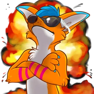 🔥 19351400 zorro, furry, gafas de sol, explosión, cool, naranja, dibujos animados whatsapp sticker
