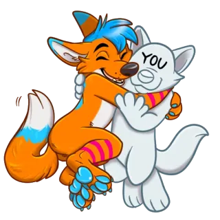 🤗 495913e1 YOU Furry, Zorro, Perro, Abrazo, Dibujos animados, Amistad whatsapp sticker