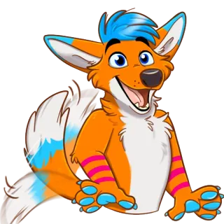 😃 6033e47f furry, animal, naranja, azul, perro, dibujos animados, sonriente, feliz whatsapp sticker