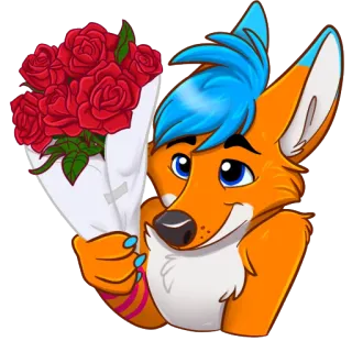 🌹 768a9733 zorro, animal, peludo, ramo, rosas, flores whatsapp sticker