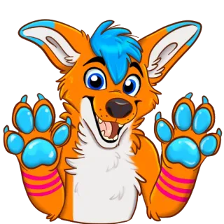 🐾 89039503 Furry, Animal, Dibujo animado, Zorro, Naranja, Azul, Personaje whatsapp sticker