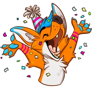 🎉 8d91850b zorro, fiesta, celebración, confeti, cumpleaños, diversión, animal, dibujos animados whatsapp sticker