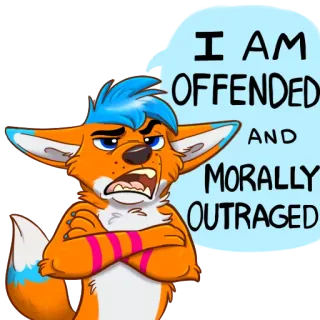 ‼ ca6bafe6 I AM OFFENDED AND MORALLY OUTRAGED ofendido, indignado, zorro, animal, dibujos animados, antropomórfico, furry, actitud whatsapp sticker