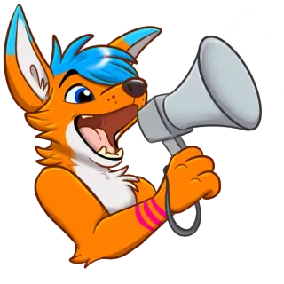 📣 d2a12188 zorro, megáfono, animal, personaje, naranja, azul, dibujos animados whatsapp sticker