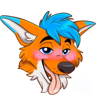 😊 dee8df63 zorro, dibujos animados, animal, cabeza, pelo azul, naranja, feliz whatsapp sticker