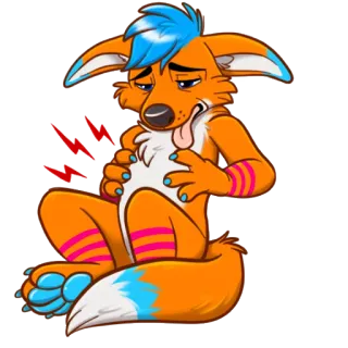 🤒 e643a89e Zorro, Antropomórfico, Enfermo, Indispuesto, Dolor de estómago, Dibujos animados, Furry whatsapp sticker