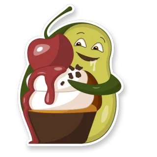 😋 18505ae9 авокадо, вишня, капкейк, десерт, еда, мультфильм whatsapp sticker