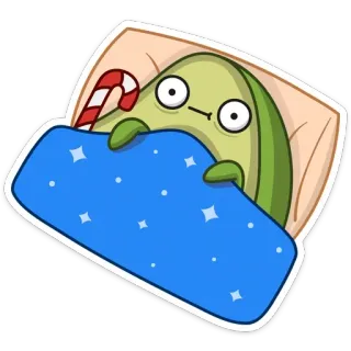😐 d5795a8e alpukat, tidur, tempat tidur, kartun, makanan, lucu, istirahat, santai whatsapp sticker