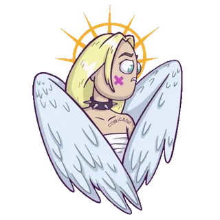 🎈 2c4582e2 Comicado 천사, 날개, 후광, 스파이크 목걸이, 스티커, 만화 스타일, 금발, 반창고 telegram sticker