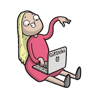 💻 b56b7374 GifStiki 만화, 소녀, 노트북, 웃긴, 캐릭터, 스티커 telegram sticker