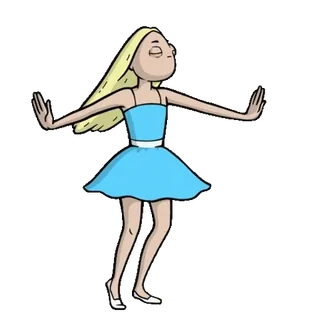 💃 ebefa5e1 소녀, 금발, 파란 드레스, 만화, 여자, 춤, 포즈 telegram sticker