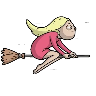 🧙 f262ea5a 여자, 마녀, 빗자루, 나는, 금발, 드레스, 만화, 졸린 telegram sticker