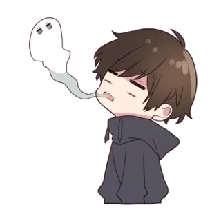 😱 c55a8552 dessin animé, garçon, fantôme, fumer, chibi, animé telegram sticker