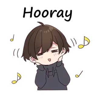 🙈 77880924 Hooray Anime, Święto, Uroczy, Chłopak, Hura, Szczęśliwy telegram sticker