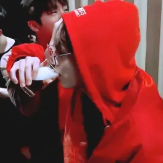 🧩 1976c9f9 person, drinking, beverage, red hoodie, glasses, alcohol telegram sticker