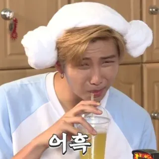 🧩 5f5417a1 RM 어쯧 kpop, idol, drinking, cute, hat, celebrity telegram sticker