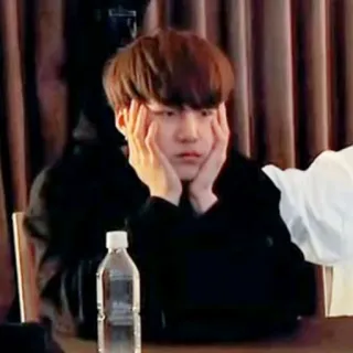 🧩 fcd2888f person, portrait, water bottle, table, sad telegram sticker