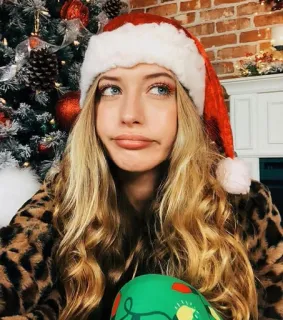 ❤️ 72820cc9 natale, donna, cappello da babbo natale, capelli biondi, ritratto, festivo, vacanza telegram sticker