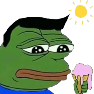 😐 17b3e457 Pepe the Frog pepe, frog, ice cream, summer, meme, cartoon whatsapp sticker