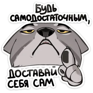 ☝️ 4f7378d4 БУДЬ САМОДОСТАТОЧНЫМ, ДОСТАВАЙ СЕБЯ САМ chó sói, thờ ơ, không hài lòng, tự cung tự cấp, văn bản Nga, động vật hoạt hình telegram sticker