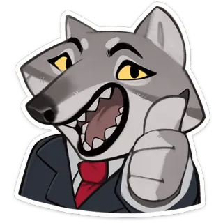 👍 897cf03a nhân hóa, chó sói, giơ ngón tay cái, bộ com lê, phim hoạt hình, nhân vật telegram sticker