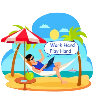 💪 ab117837 Work Hard Play Hard Strand, Hängematte, Arbeit, Freizeit, Urlaub, Entspannung, Reise telegram sticker