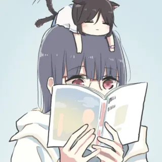 📚 01b2550d anime girl, reading, cat, cute, kawaii, sticker, glasses, book whatsapp sticker