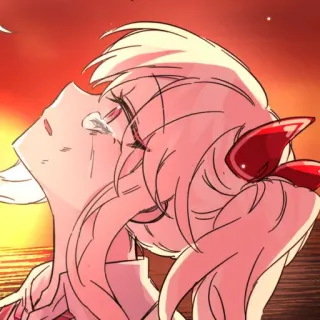 🥲 79eb3e7e crying, anime, sad, tears, sunset, emotion, girl, red, pink whatsapp sticker