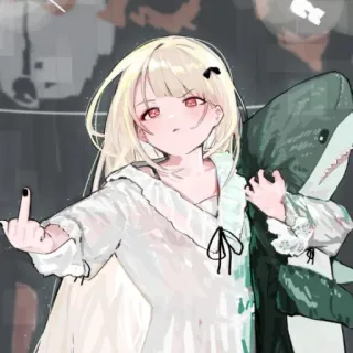 🤬 94653099 anime girl, middle finger, shark plushie, illustration, cartoon, digital art whatsapp sticker