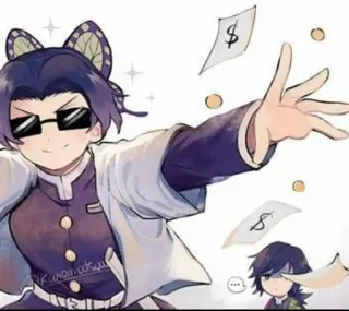 🦋 f02b5003 Shinobu Kocho Demon Slayer 鬼滅の刃, 胡蝶しのぶ, アニメ, お金, サングラス, ファンアート telegram sticker