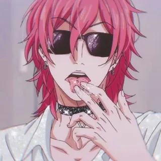 🌟 fc877dc5 อนิเมะ, ผมสีชมพู, แว่นกันแดด, ลิ้น, โช้คเกอร์ telegram sticker