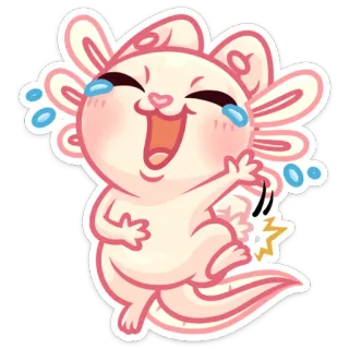 😂 2a7845d5 Axolotl, Dessin animé, Mignon, Joyeux, Riant, Autocollant telegram sticker