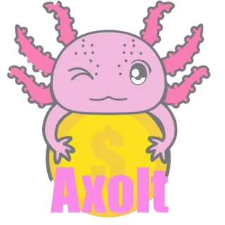 😉 a87c932c Axolt axolotl, dier, schattig, kawaii, geld, gouden munt, roze telegram sticker