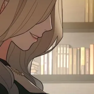 😈 c629c686 cheveux blonds, femme, bibliothèque, profil, style anime, dessin animé whatsapp sticker