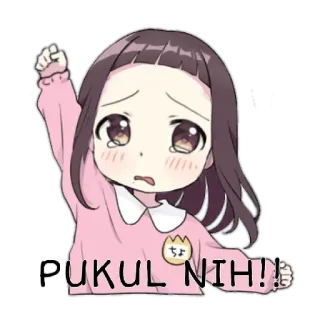 😒 1234de76 PUKUL NIH!! anime, cartoon, meisje, huilen, boos, Pukul, Nih telegram sticker