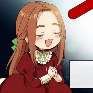 😎 19556769 Anime meisje, Cartoon, Chibi, Blij, Leuk, Personage, Rode jurk telegram sticker