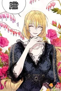 😂 edec2e14 Pffft vrouw, cartoon, glimlachend, bloemen, jurk, blond haar telegram sticker