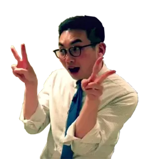 ✌ af36637d orang, asia, pria, simbol perdamaian, kacamata, tersenyum, dasi telegram sticker