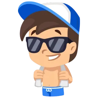 😎 d225efee spiaggia, estate, vacanza, cartone animato, occhiali da sole, ragazzo, costume da bagno, cappello, asciugamano telegram sticker